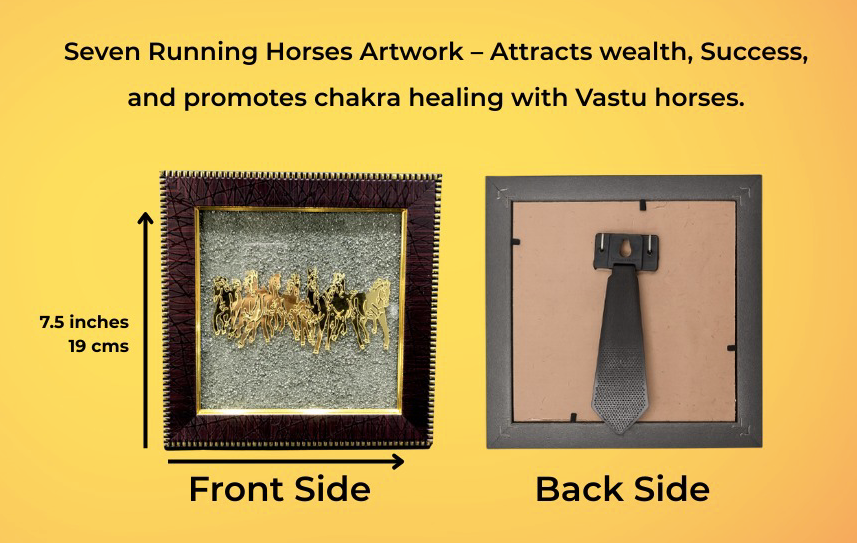 Seven Running Horses Pyrite Dust Frame Certified | For Attracting Wealth, Money & Protection | Vastu & Feng Shui Decor for Home & Office