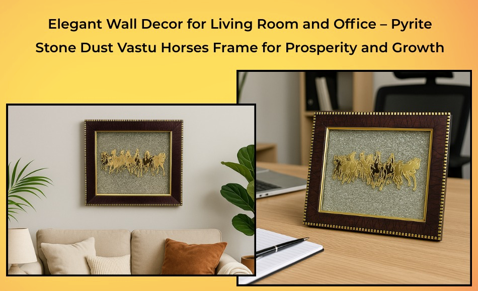 Seven Running Horses Pyrite Dust Frame Certified | For Attracting Wealth, Money & Protection | Vastu & Feng Shui Decor for Home & Office