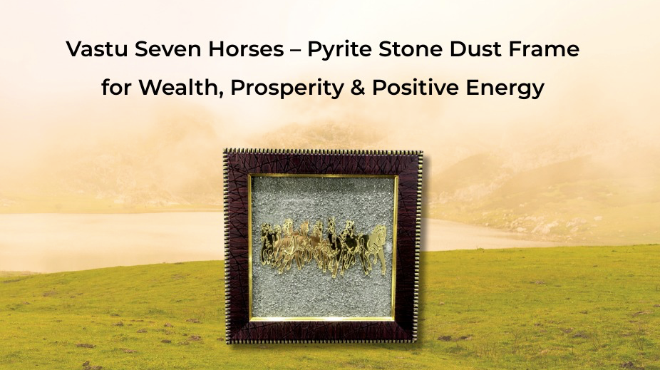 Seven Running Horses Pyrite Dust Frame Certified | For Attracting Wealth, Money & Protection | Vastu & Feng Shui Decor for Home & Office