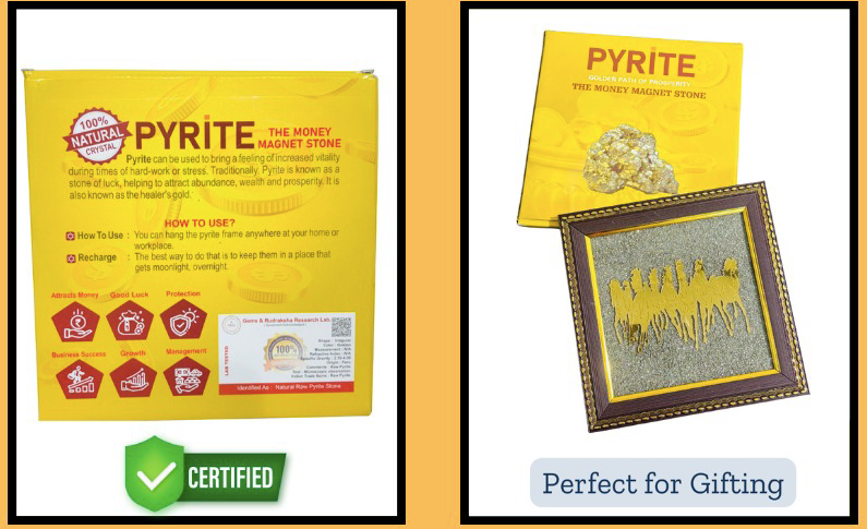 Seven Running Horses Pyrite Dust Frame Certified | For Attracting Wealth, Money & Protection | Vastu & Feng Shui Decor for Home & Office