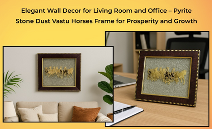 Seven Running Horses Pyrite Dust Frame Certified | For Attracting Wealth, Money & Protection | Vastu & Feng Shui Decor for Home & Office