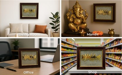 Seven Running Horses Pyrite Dust Frame Certified | For Attracting Wealth, Money & Protection | Vastu & Feng Shui Decor for Home & Office